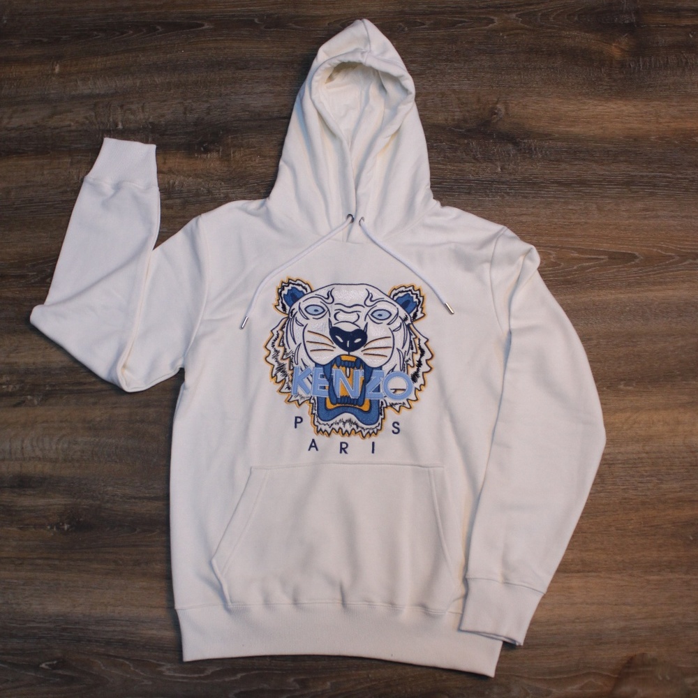 Kenzo White Hoodie Tiger Dragon Embroidered